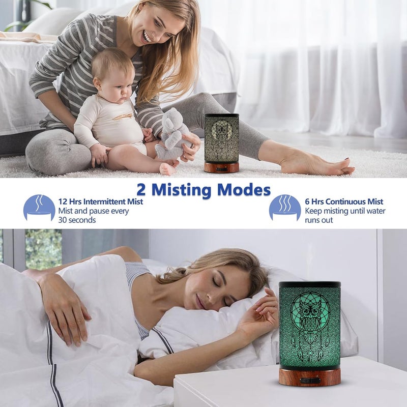 EQUSUPRO Essential Oil Diffuser 150ml Metal Aromatherapy Oil Diffuser Ultrasonic Cool Mist Diffuser with Auto Shut-Off Protection,7 Colors Changed LED for Home Office SPA Yoga (Owl) - Image 5